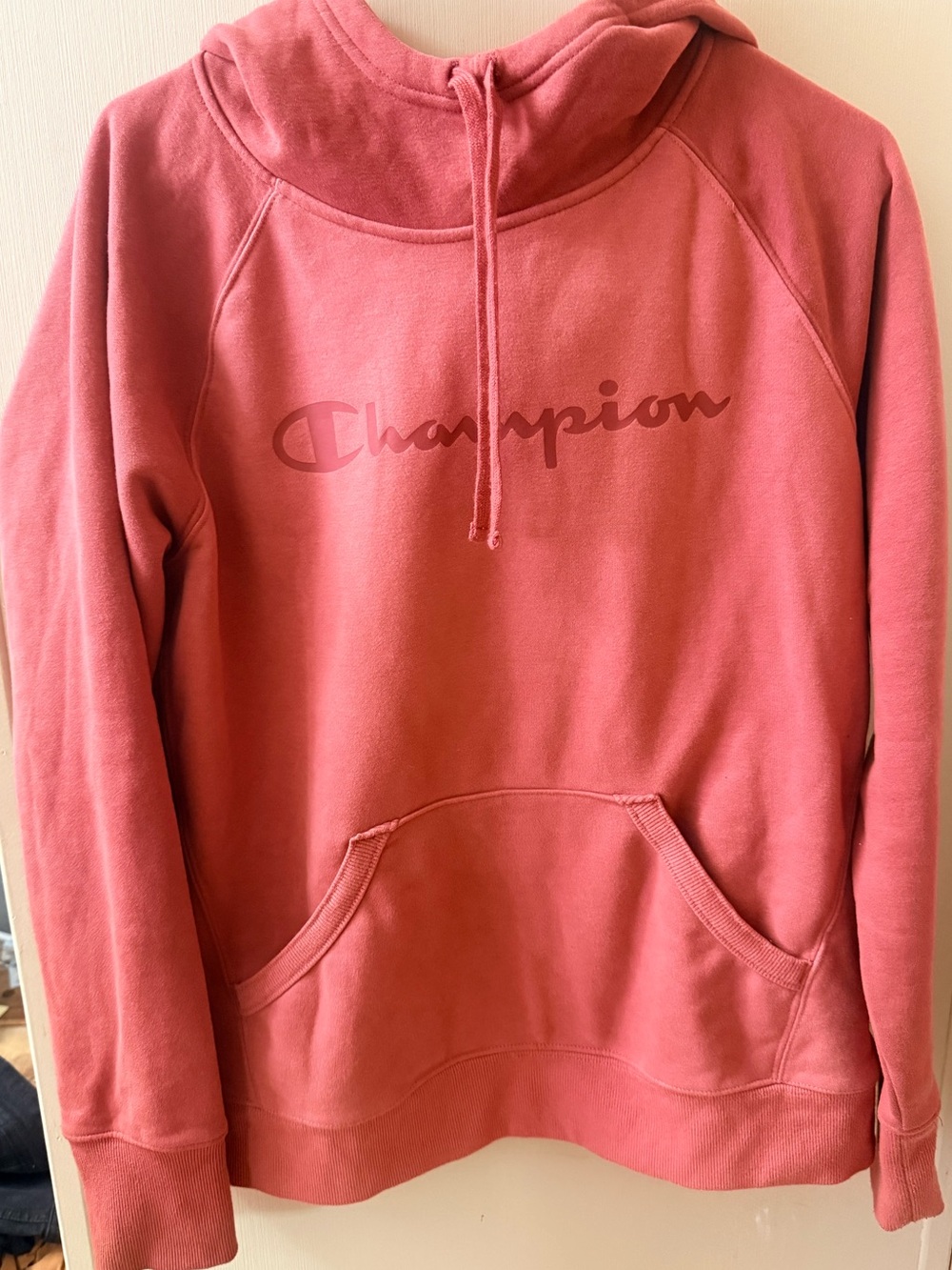 Champion Dusty Coral Pullover Hoodie with Script Logo